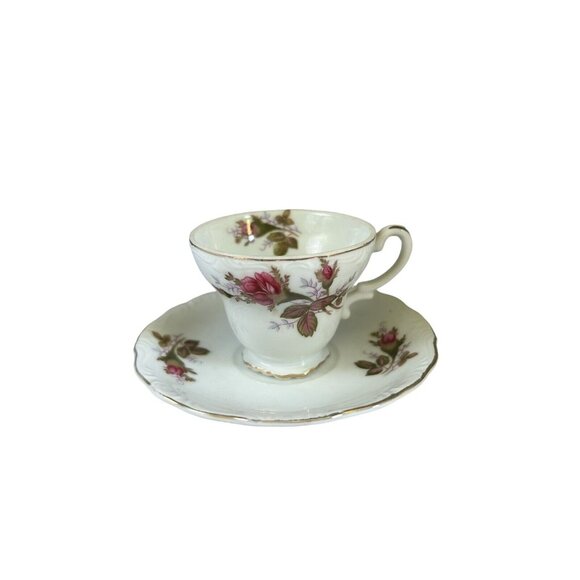 Tuscan Bone China Demitasse Tea Cup & Saucer Set Pink Rose Floral Pattern - Picture 2 of 11